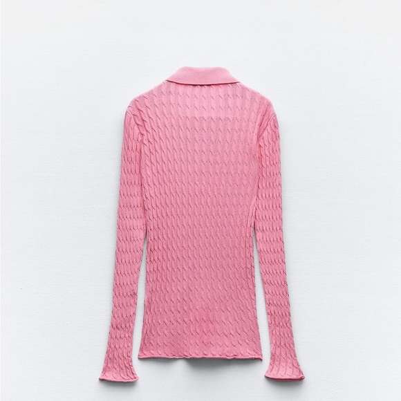 Zara Pink Cable Knit Shirt - Picture 2 of 5